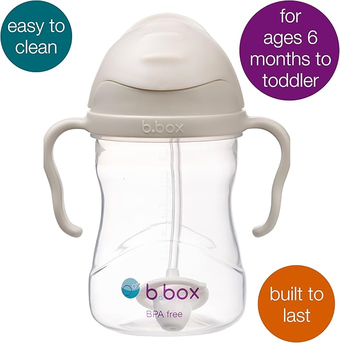 b.box Sippy Cup with Weighted Straw, Leak & Spill Proof, Easy Grip, BPA Free, Dishwasher Safe, Sip from Any Angle. Ideal for Babies 6m+ to Toddlers. (Latte, 8oz)
