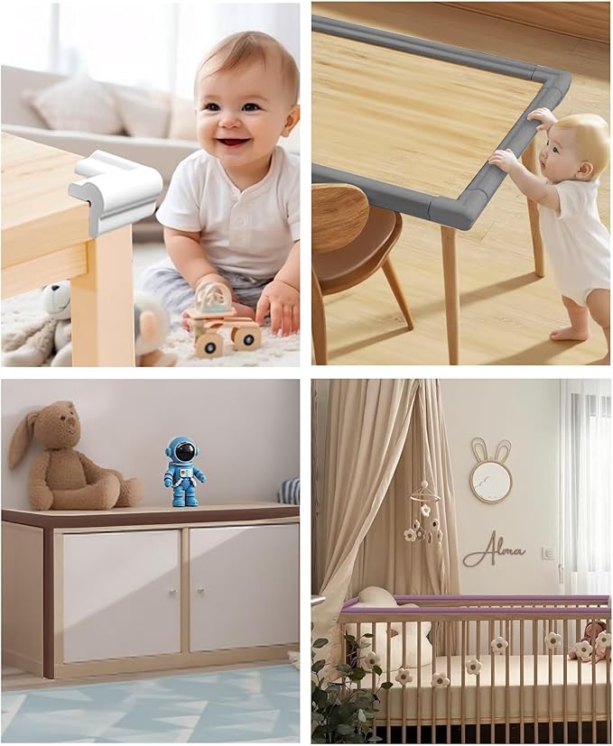 Edge Protector for Baby Proofing, 6.6FT 0.67?™’Th L-Shape Air Buffering Soft NBR Rubber Foam Furniture Edge Bumper Guards with 6 Corners, Pre-Taped, Thick Table Bumper Guard for Babies (Grey)