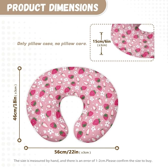 Strawberry Nursing Pillow Cover Breast Feeding Pillow Covers 1 Pack for Breastfeeding Pillow Soft Fabric Fits Snug On Infant Feeding Cushion Cover Pillow Not Included