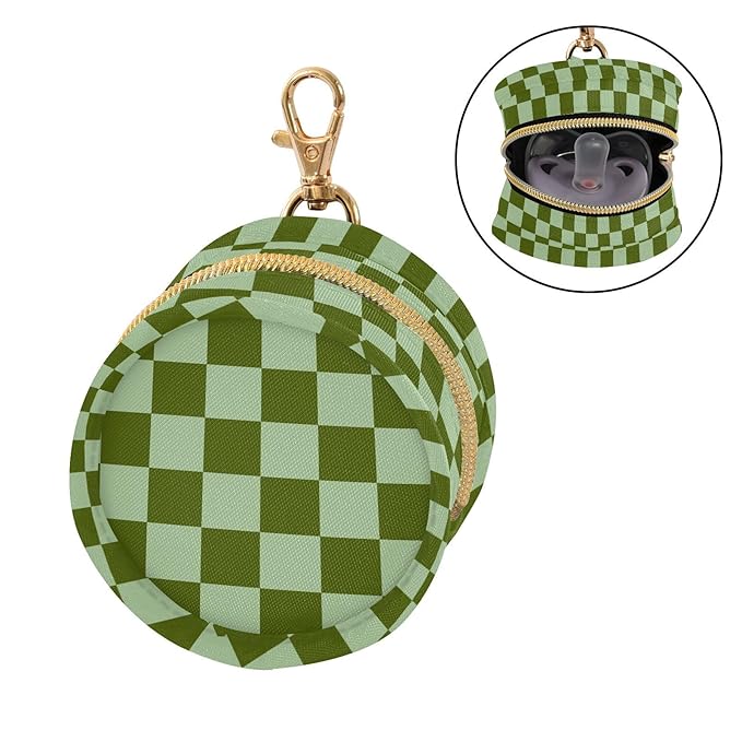 Green Checkerboard Plaid Pacifier Holder Case Newborn Pacifier Storage Pouch for Boys Girls Easy Attach to Diaper Bag Portable Baby Essentials Container