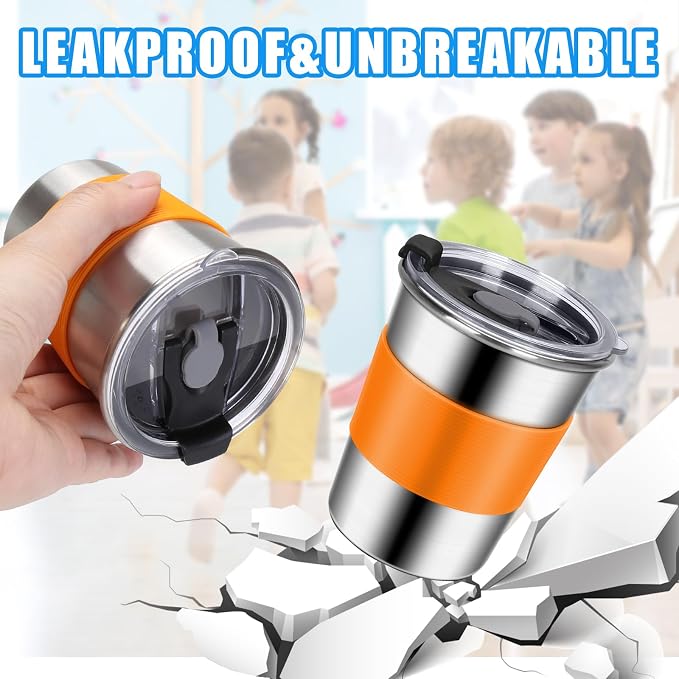 ShineMe Toddler Cups with Straws Spill Proof 6pack, 8oz Small Stainless Steel No Spill Sippy Cup, Unbreakable Kids Cups with Lids and Colorful Silicone Sleeves for Hot/Cold Drinks Snacks