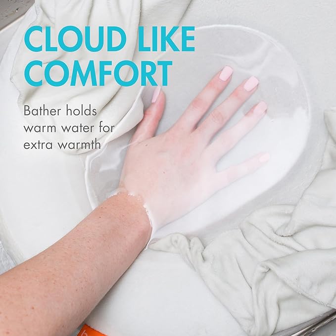 Boon Puff+ Inflatable Baby Bather - Infant Bathtub Includes Microfleece Cover, Swaddle Wings, and Storage Bag ??Inflatable Baby Bathtub for Newborns and Infants