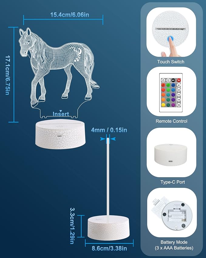 Attivolife Horse Night Light, Animal 3D Illusion Night Lamp 16 Color Changing with Remote Control Timer, Room Decor Best Birthday Gifts for Horse Lover Girls Women Teen