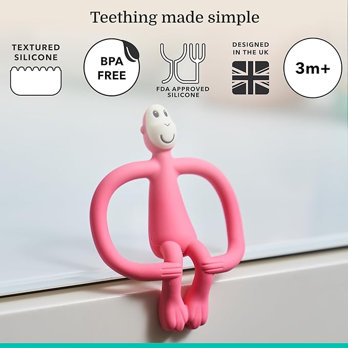 Matchstick Monkey Silicone Teether & Gel Applicator ??Silicone Baby Teether, Easy-to-Grip, BPA-Free, Supports Self-Soothing & Early Brushing, 3 Months+, 4 Inches, Pink
