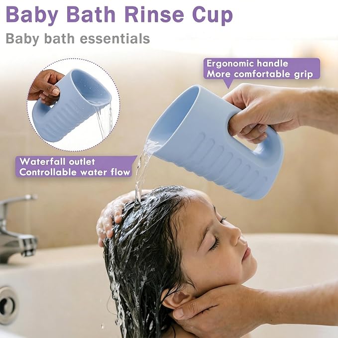Babylush Baby Bath Rinse & Shower Cup, 1000ml EVA Foam Pitcher for Toddlers Shampoo (Light Blue)