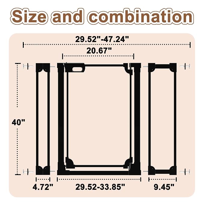WAOWAO Clear Acrylic 40" Extra Tall Baby Gate for Stairs Modern Design Acrylic Auto Close Pet Gate, 29.52"-47.24" Wide Safety Baby Gate for Doorways,Black Clear Dog Gates Indoor, Hallways,Kitchen