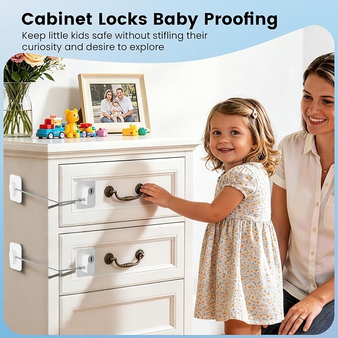 2 Pack Mini Fridge Lock, Child Proof Cabinet Lock with 2 Keys, Upgraded Refrigerator Locks Baby Proofing for Freezer, Cabinets, Drawers, Air Fryer, Closets, Windows and Doors, NO DRILLING