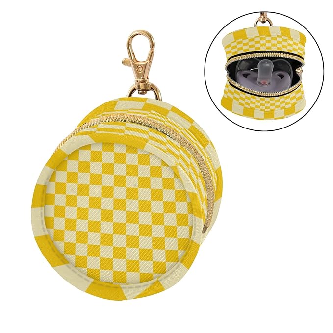 Pacifier Holder with Clip Pacifier Case for Diaper Bag Round Baby Pacifier Pouch Box Bag Portable Checkered Yellow