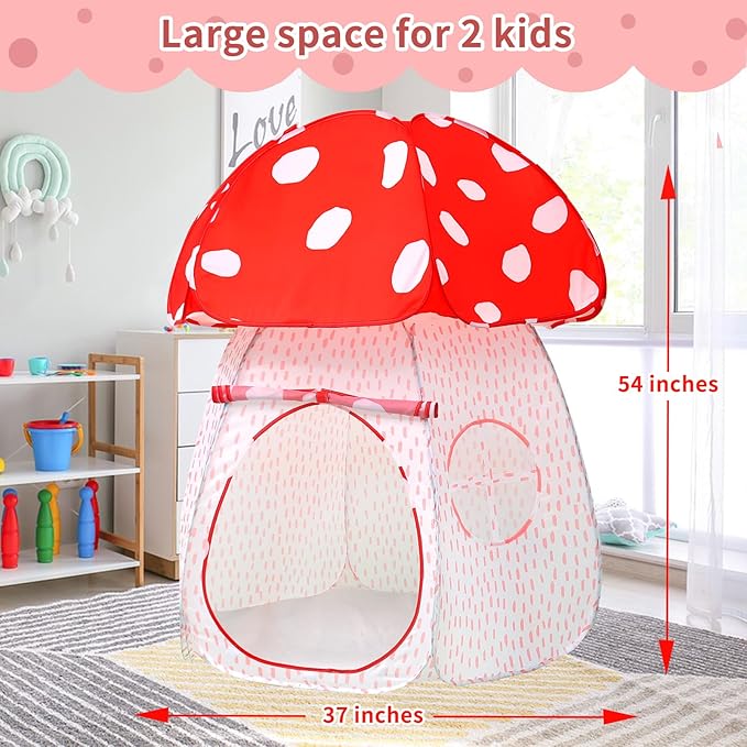 Play Tent for Kids Pop Up Tent Indoor Outdoor Boys and Girls Playhouse with Exquisite Design for Imaginative Mushroom Tent by CRAWLBO Patented(RED/Large)
