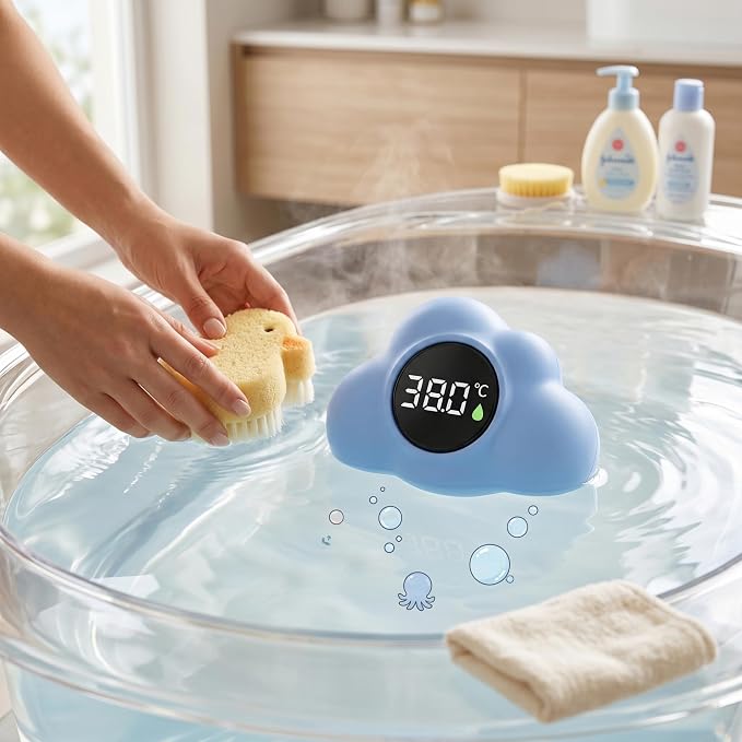 Bath Water Thermometer, Digital Baby Bath Thermometer, 3-Color Temperature Alert Floating Cloud Shape for Newborns, Blue