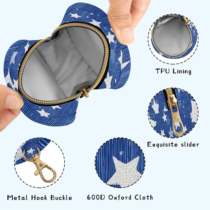 Pacifier Holder with Clip Pacifier Case for Diaper Bag Round Baby Pacifier Pouch Box Bag Portable Blue Striped Stars Dots