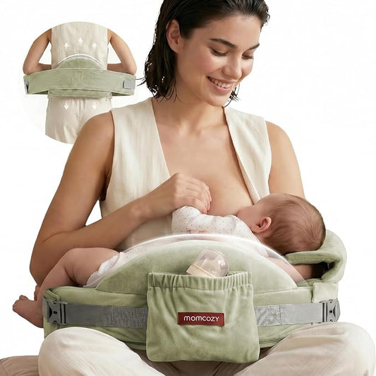 Momcozy CozyPro Nursing Pillow - All Around Lumbar & Arm Support - Safety Guard, Firm & Springy Memory Foam-Stable, Ergonomic Support, Easier Breastfeeding, Wider Cushion, Adjustable, Removable Cover