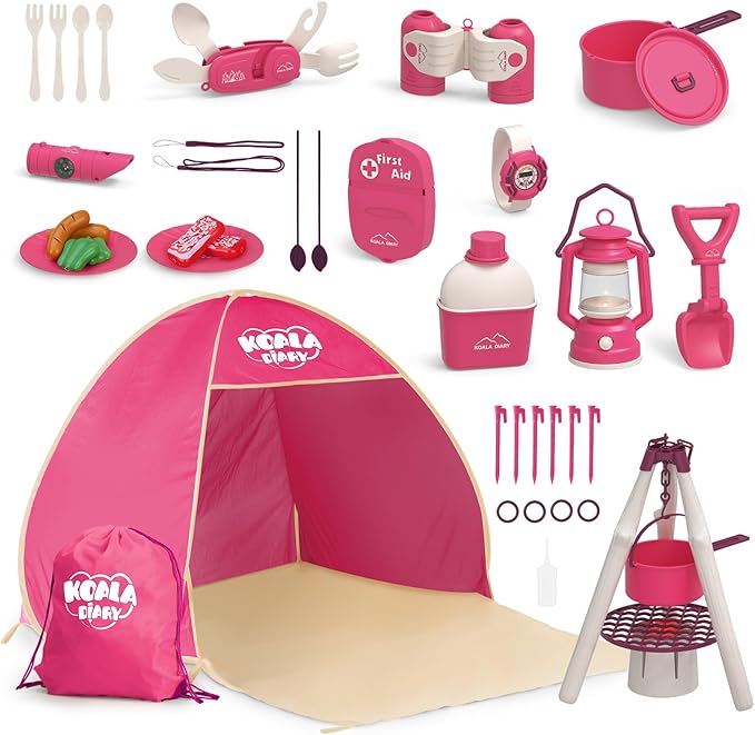 Kids Camping Set ??an Outdoor Campfire Toy Set Featuring a Tent, Oil lamp, Stove, and More,Gift Idea for Girls Age 3+ Year Old Birthday Christmas