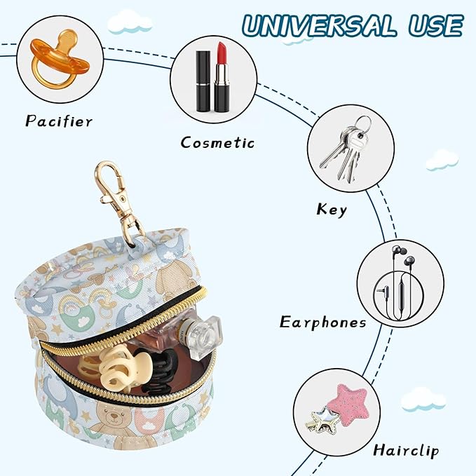 Teddy Bear Rainbow Blue Pacifier Holder Case Newborn Pacifier Storage Pouch for Boys Girls Easy Attach to Diaper Bag Portable Baby Essentials Container