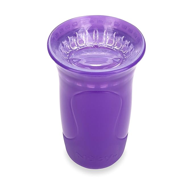 Nuby 3-Piece No-Spill Smart Edge 360 Cup with Touch Flo Easy Clean Silicone Rim, 10 Oz, Girl (Color May Vary)