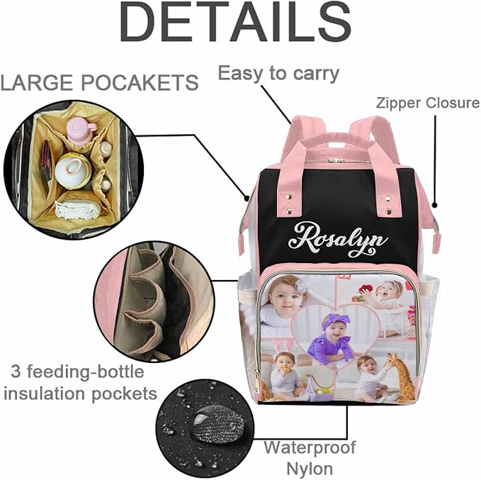 M YESCUSTOM Custom Diaper Bag for Girls & Boys - Large Capacity Backpack with Photo Personalized Baby Diaper Bags for Mom - Waterproof Nappy Baby Bag with Name - Newborn Gift