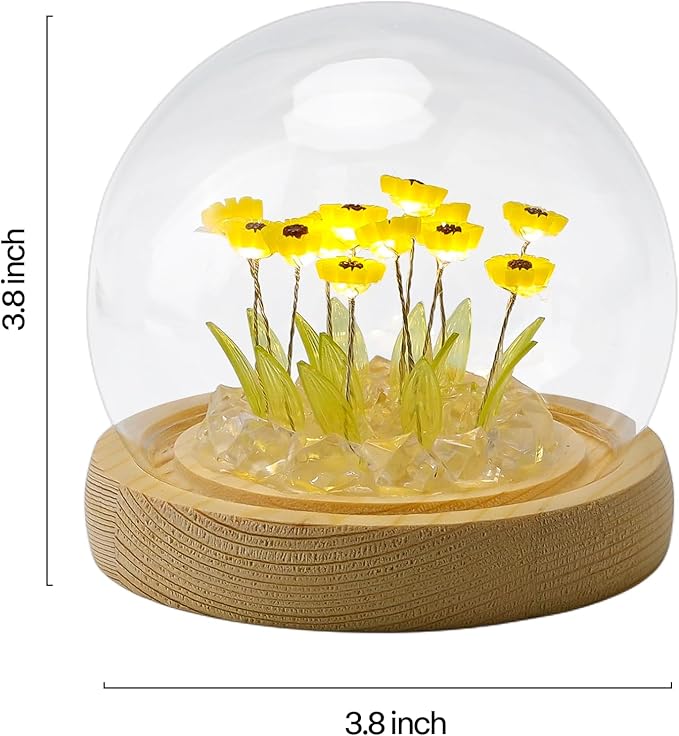 ONXE Sunflowers Flower Lamp,Sunflowers Night Light,Birthday Mothers Day Gifts for Girlfriend Mom Women Her Wife Sister Girls Grandma,Artificial Flower Table Lamp in Glass Dome (USB Powered)