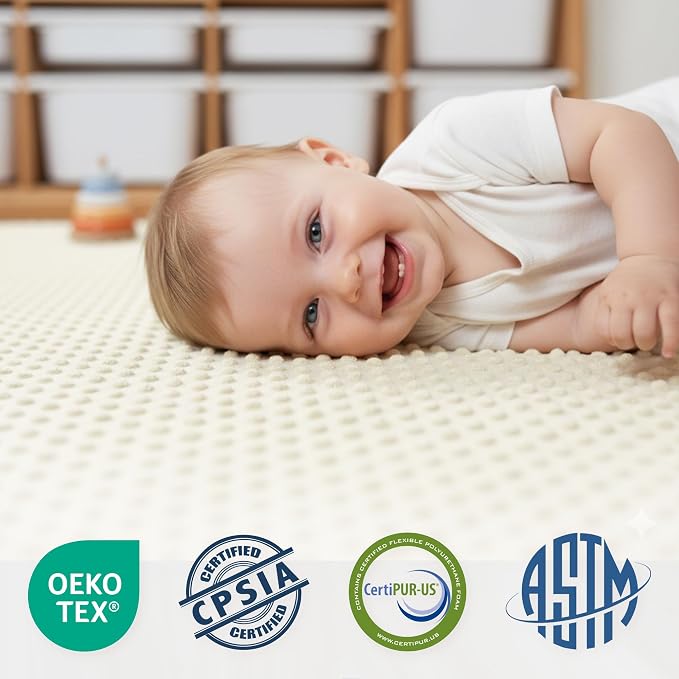 Baby Floor Play Mat for Playpen, Extra Thick 50x50 Inches Padded Mat with Ultra Soft 3D Minky Dot & Removable Washable Cover, Non-Slip & Safe for Crawling,Tummy Time,Infant/Toddler (Cream)