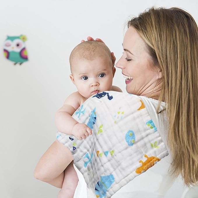FOOK FISH Muslin Burp Cloths Cotton Burping Cloth 20'‘ X 10’' Pack of 6, Baby Spit Up Cloths for Newborn, Absorbent, Soft, Breathable Large, Premium 6-Layer Construction, Unisex, for Boys and Girls
