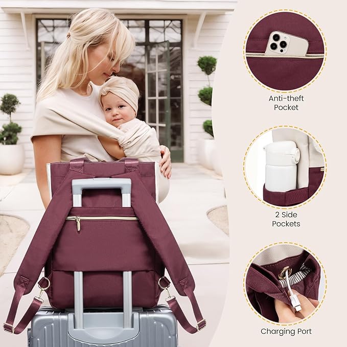 LOVEVOOK Diaper Bag Backpack,Diaper Tote Bag with Insulated Pockets,Baby Bag for Girl Boy with Changing Pad,Large Baby Diaper Bag with Pacifier Case,Anti-Theft Travel Backpack for Women,Red-White