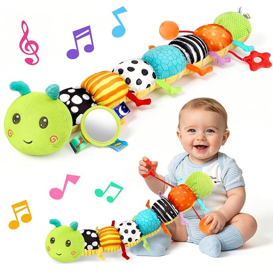 Baby Caterpillar Toys 0-6 6-12 Months, Stuffed Musical Animal Sensory Toys for Babies 3-6 Months with Rattles Crinkle Mirror Squeaker, Infant Tummy Time Toys, Newborn Baby Boy Girl Gifts
