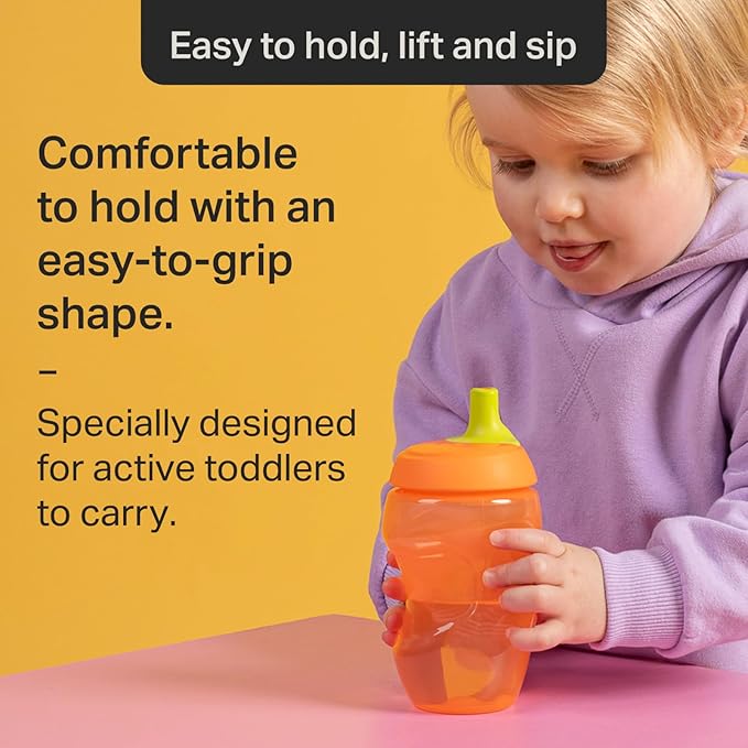 Tommee Tippee Sportee Water Bottle, for 12m+, 10oz, Pack of 3 Non-Spill Sippy Cups for Toddlers, Orange, Green and Blue, with Bite-Resistant Spout, Easy-Hold and BPA Free | for 12m+, Non-Spill, Sippy Cups, for Toddlers, Easy-Hold