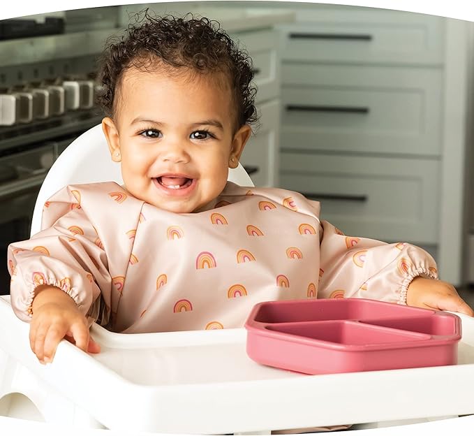 Tiny Twinkle Silicone Suction Baby Plate, Suction Grip Divided Dish for First Foods and Self-Feeding Toddlers, Baby Led Weaning Supplies for Independent Eating (Burgundy Plate with Lid)
