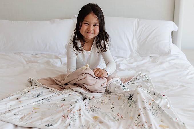 Pobibaby Premium Baby Blanket for Girls - Soft Stretchy Jersey Knit Cotton Quilt for Baby Girl, 3-Layer Crib Blanket and Toddler Blankets for Girls, 50x50 Soft Warm Cozy Nursery Bed (Wildflower)