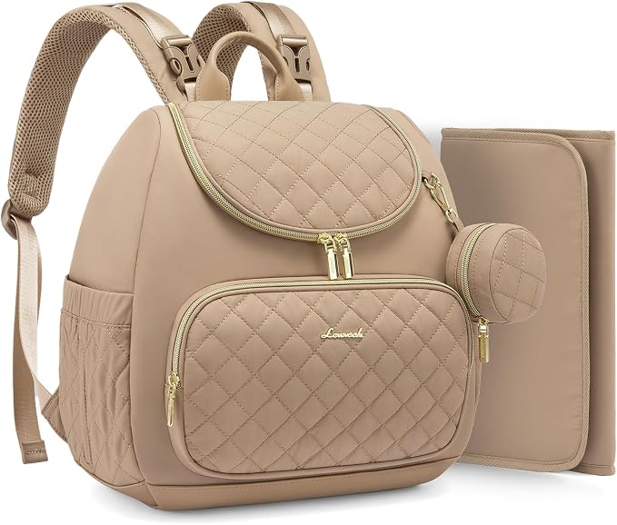 LOVEVOOK Small Diaper Bag Backpack, Waterproof Diaper Bags for Baby Girl Boy with Changing Pad, Stylish Baby Diaper Bag, Travel Diaper Bag for Mom Dad with Stroller Buckles,14 Inch