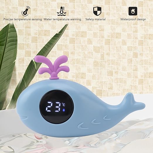 Baby Bath Thermometer Cute Whale Shape Digital Water Measurement for Newborn Parents (Blue)