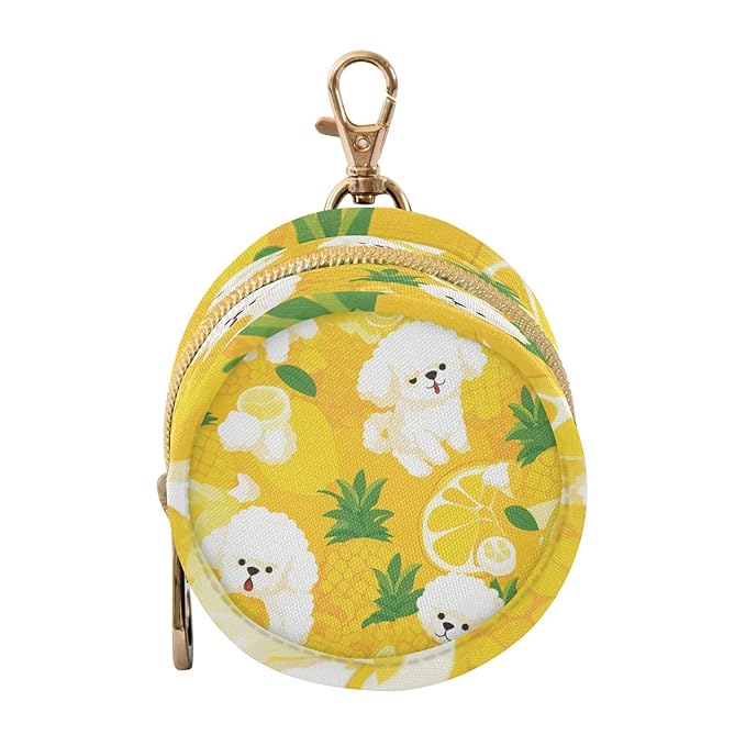 Pacifier Holder with Clip Pacifier Case for Diaper Bag Round Baby Pacifier Pouch Box Bag Portable Poodle and Lemon Yellow