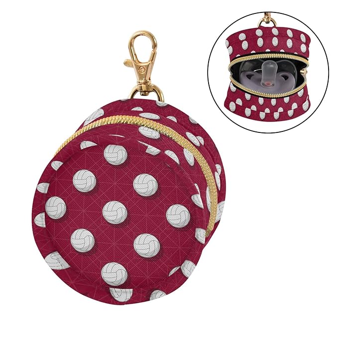 Volleyballs Red Print Pacifier Holder Case for Diaper Bag Portable Travel Pacifier Storage Case with Clip Pacifier Storage Container for Outdoor Purse Baby Girls Boys