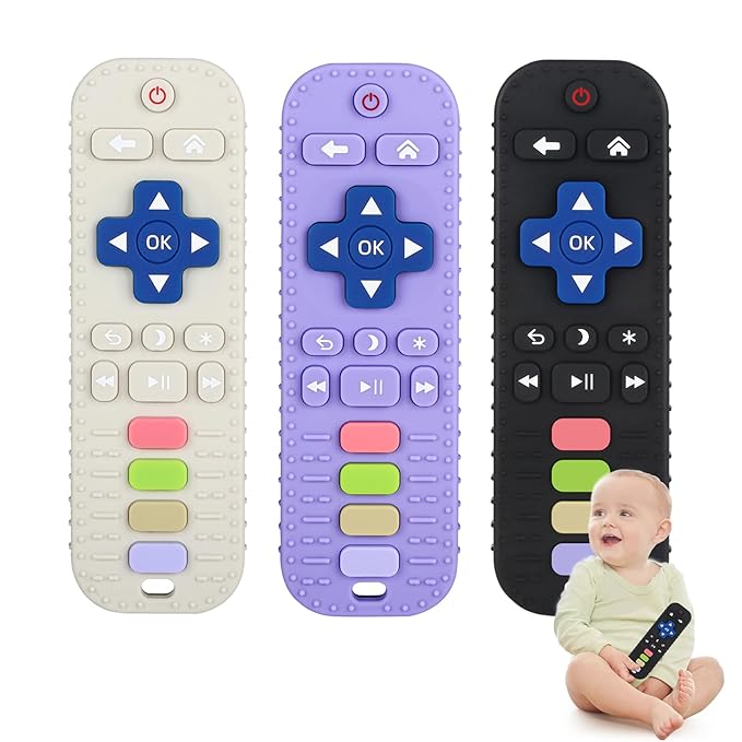 Chuya Silicone Baby Teether Chew Toy for Babies 3-24 Months, Teething Relief Baby Toys for Infants Remote Control Shape (3 Pack)