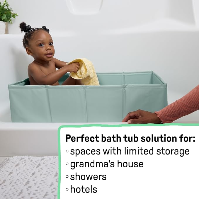 Ingenuity Tuckaway Toddler Folding Tub & Foldaway 2-Position Baby Bath Seat, Portable Bathtub for Travel, Adjustable Support for Sink or Shower, Easy to Clean, Ages 0-5 Years