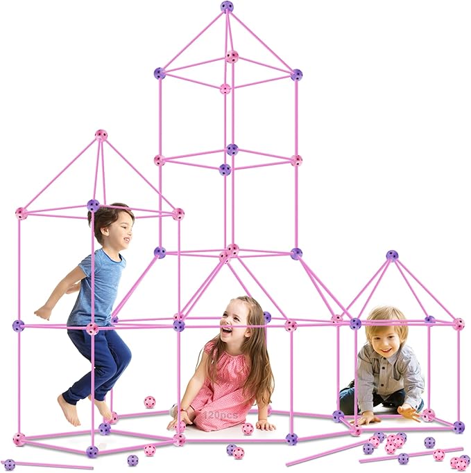 Kids Fort Building Kit 120 Pieces Construction STEM Toys for 5 6 7 8 9 10 11 12 Years Old Boys and Girls Ultimate Forts Builder Gift Build DIY Educational Learning Toy for Indoor Outdoor