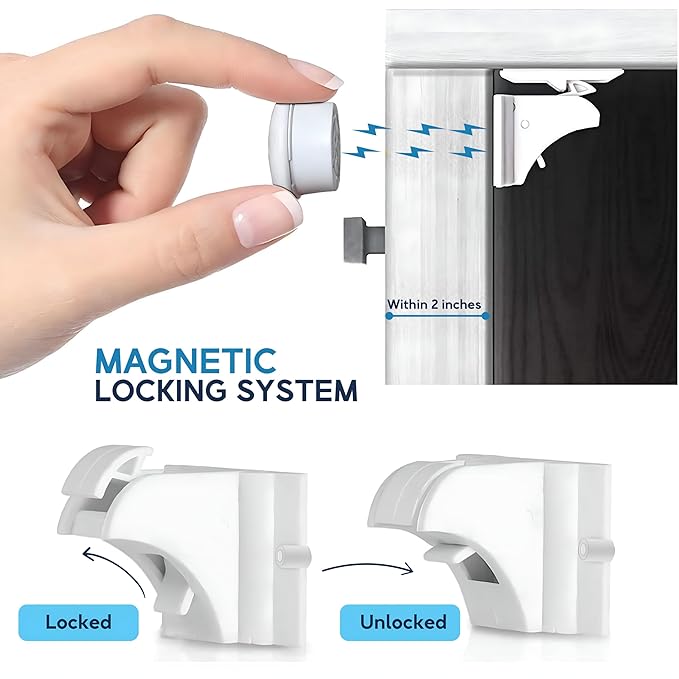 Baby Proof Me 6-Pack Magnetic Cabinet Locks, Baby Proofing Child Safety Locks with 2 Keys, No-Drill 3M Adhesive for Cabinets & Drawers