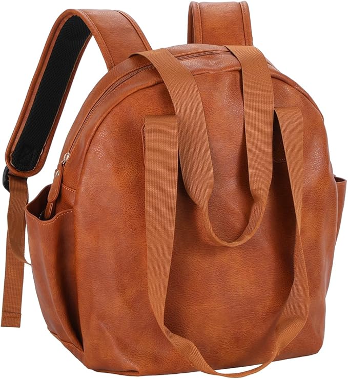 Lasaviin Stylish Diaper Bag Backpack, Leather Large Capacity Travel Baby Diaper Bag Tote for Mom Dad, Handbag shoulder bag, Waterproof, Lightweight Brown