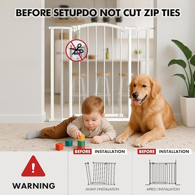 Baby Gate for Stairs, 28"-51.5" Adjustable Width, 27" Height, Dog Gate for Doorways with Pressure & Wall Mount Kits, Baby Safety Gate for Stairs, Doorways, and Indoor Use (white28-51.5",27")