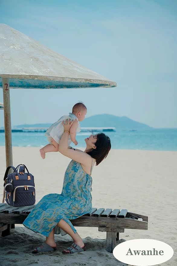 Awanhe Baby Diaper Bag Backpack with Changing Station, Waterproof Bags for Boys & Girls, USB Charging Port, Blue