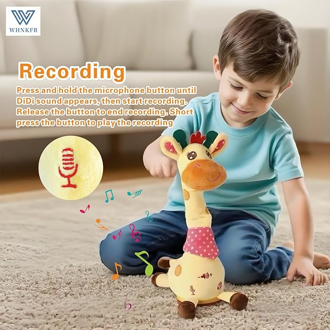 Dancing Giraffe Plush Baby Toy 6-12 Months - Talking Giraffe Stuffed Animal Singing Songs & Repeat What You Say, Musical Light Up Toy for Toddlers 1-3 Years Boy Girl, Soft Interactive Gift