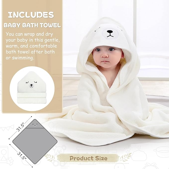 MoreFeel Collapsible Baby Bathtub for Newborn with Thermometer & 1 Hooded Towel & 1 Soft Floating Cushion,Portable Travel Bathtub with Drain Hole, Durable Foldable Baby Tubs for Infants to Toddler