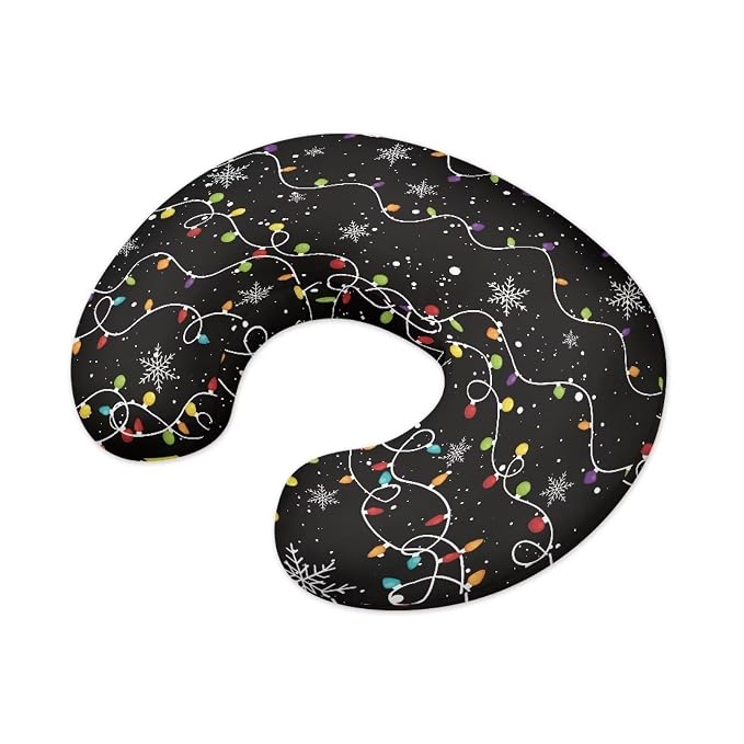 Christmas Lights Snowflake Print Breast Feeding Pillow Covers Stain Resistant Cozy Cover with Hidden Zipper for Baby Boy and Girls Nursing Pillow Support Case, Easy to Put On & Remove