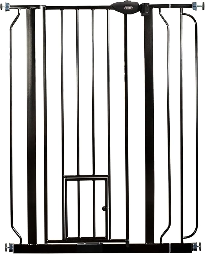Carlson 36" Extra Tall Walk Through Dog Gate for Doorways & Bottom of Stairs, Metal Pet Gate with Small Pet Door, Expands 29.5”–36.5”, Black