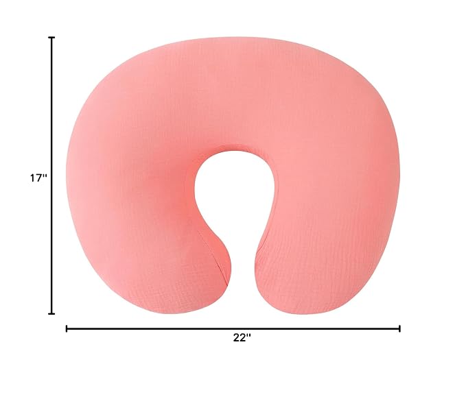 Onacosht Muslin Nursing Pillow Cover Soft 100% Cotton Feeding Pillow Slipcover Fits Standard Infant Nursing Pillow for Baby Girl, Pink