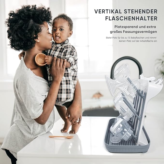 Termichy Baby Bottle Drying Rack: Large Vertical Bottle Dryer Rack Holder - Space Saving Standing Drying Rack for Baby Bottles and Pump Part Cleaning (Gray)