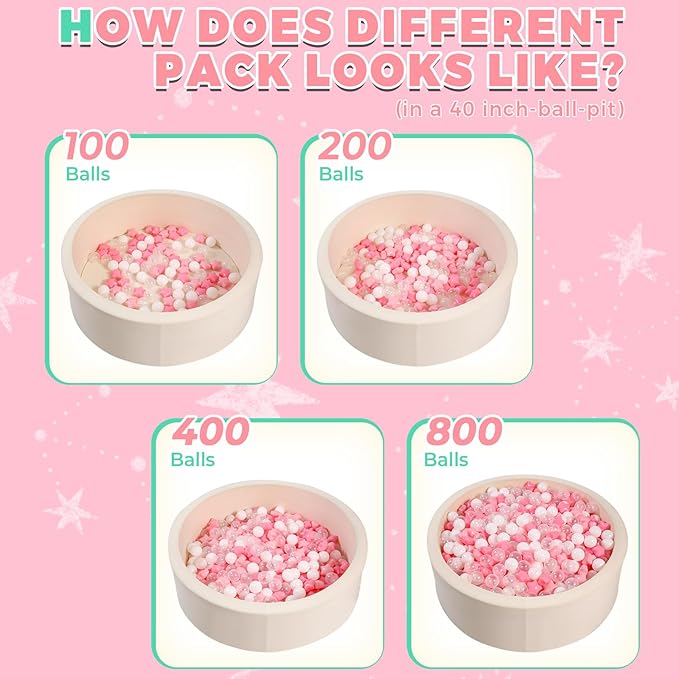 TRENDPLAY Ball Pit Balls Star and Heart Shapes for Toddlers - 50 100 200 500 Count Plastic Balls for Ball Pit Fun and Play