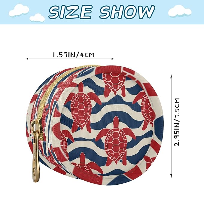 Pacifier Holder with Clip Pacifier Case for Diaper Bag Round Baby Pacifier Pouch Box Bag Portable Sea Turtles Waves Stripes Blue