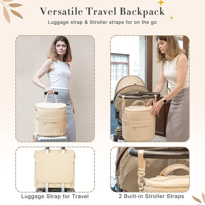 miss fong Neoprene Diaper Bag - Baby Diaper Bag,Large Capacity Neoprene Backpack with Changing Pad Travel Diaper Backpack Tote Backpack with 16 Pockets for Mom & Dad-Beige