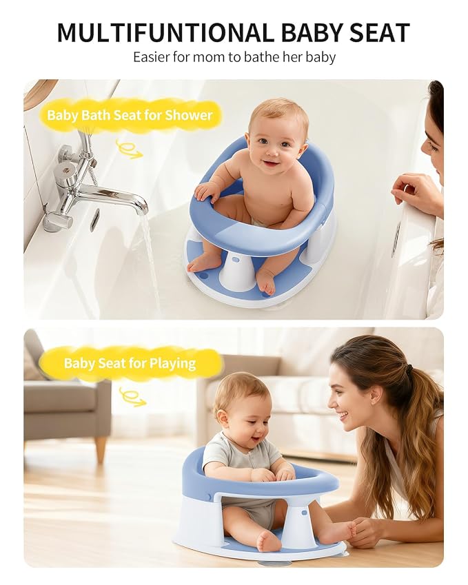 Baby Bath Seat for Babies 6 Months & Up, Bath Seats for Babies Sitting Up, Open Design, Non-Slip, Compact Toddler Bath Seat.