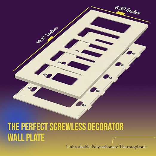 ENERLITES Screwless Decorator Wall Plate Child Safe Outlet Cover, Size 5-Gang 4.68" H x 10.14" L, Unbreakable Polycarbonate Thermoplastic, SI8835-LA, Glossy, Light Almond